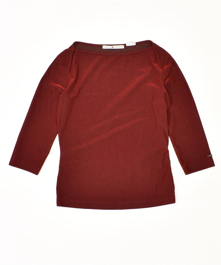 TOMMY HILFIGER Damen 3/4-Ärmel-Top UK 14 Mittelrotes Polyester