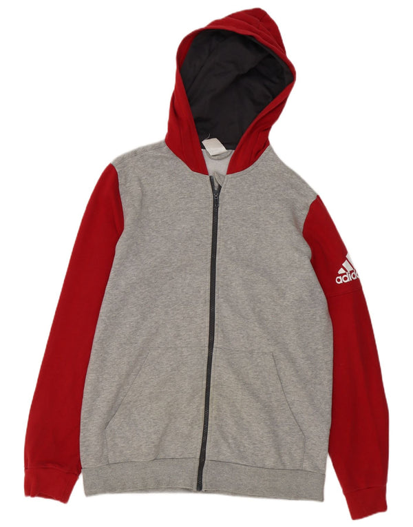 Adidas Jungen Kapuzenpullover mit grafischem Reißverschluss, 15–16 Jahre, Grau, Farbblock, Sport