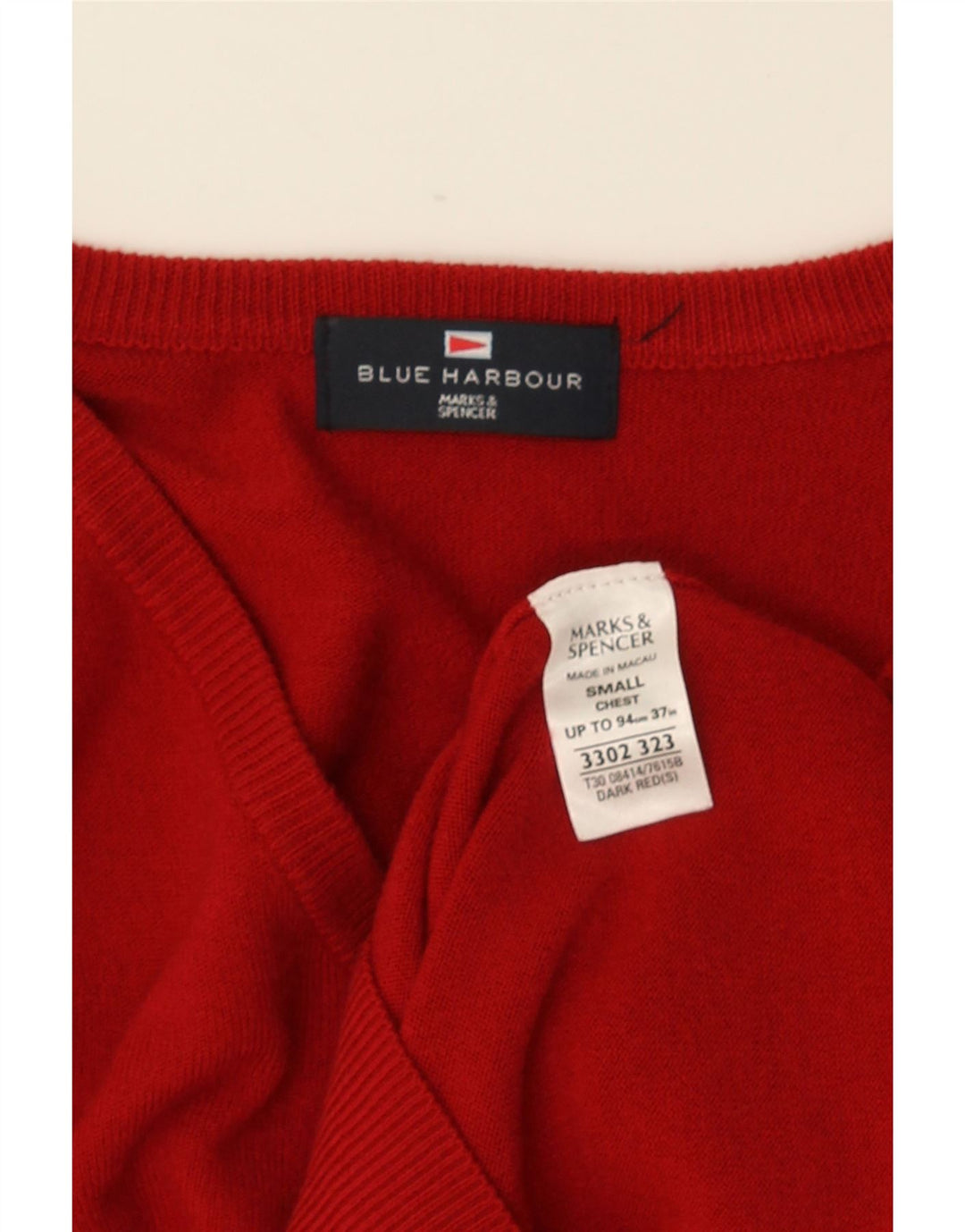 MARKS & SPENCER Herren Blue Harbour V-Ausschnitt Pullover Größe S Rot Acryl