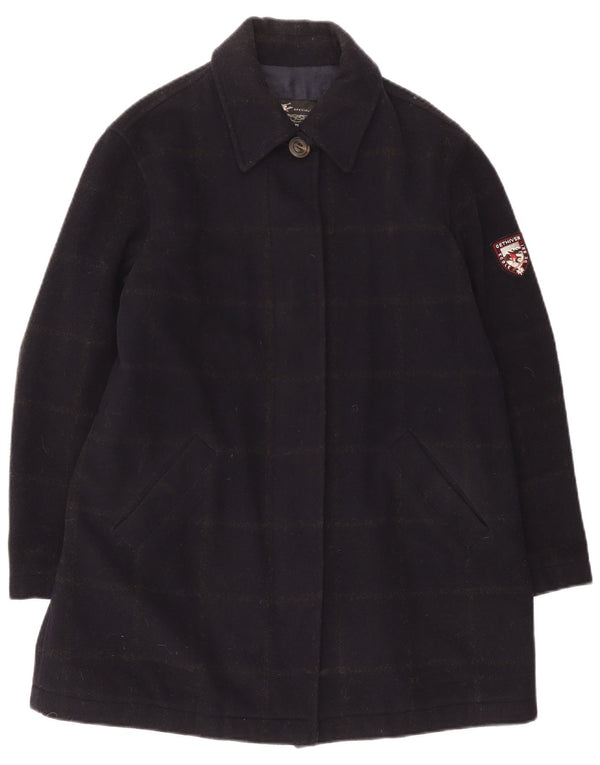 Vintage Damen Skimantel UK 14 Medium Navy Blue Check Wolle
