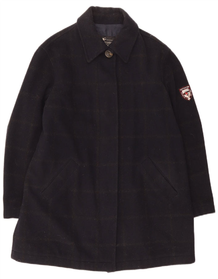 Vintage Damen Skimantel UK 14 Medium Navy Blue Check Wolle