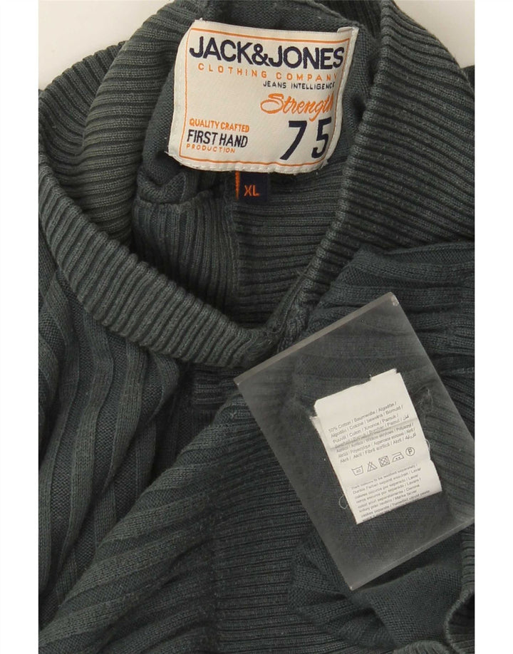 Jack & Jones Herren-Pullover mit Knopfkragen, XL, grüne Baumwolle