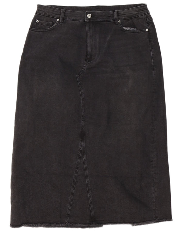 Marks & Spencer Damen Per Una Jeansrock UK 18 XL W38 Schwarze Baumwolle