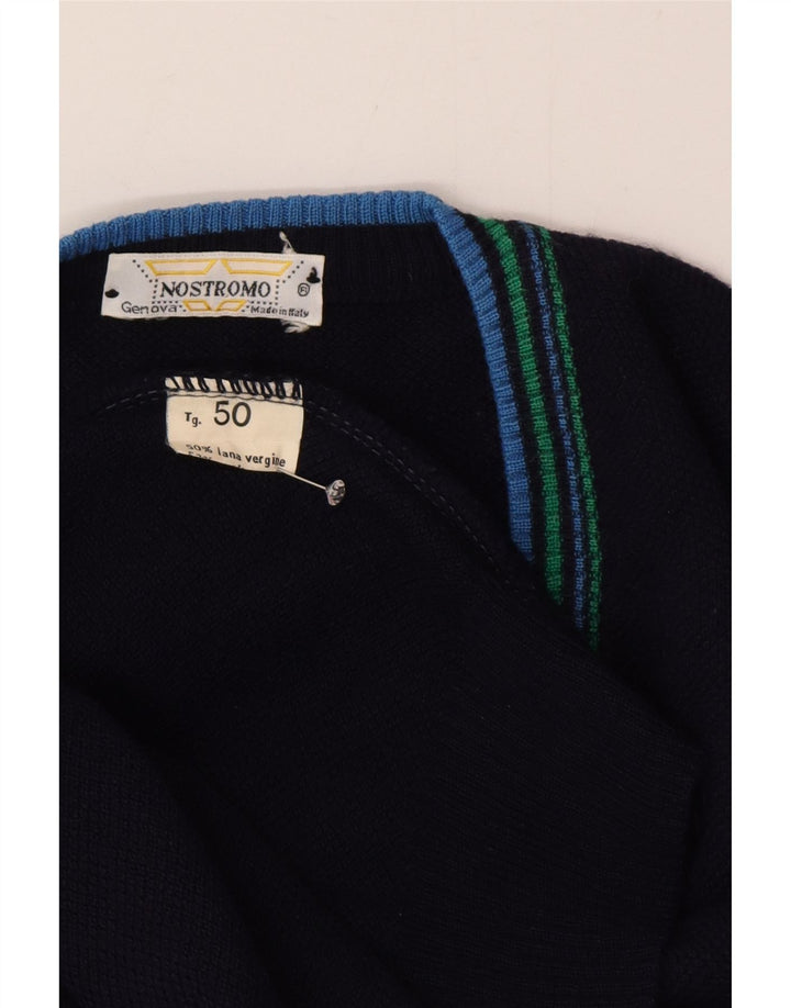 Vintage Herren Pullover mit V-Ausschnitt IT 50 Medium Marineblaue Wolle