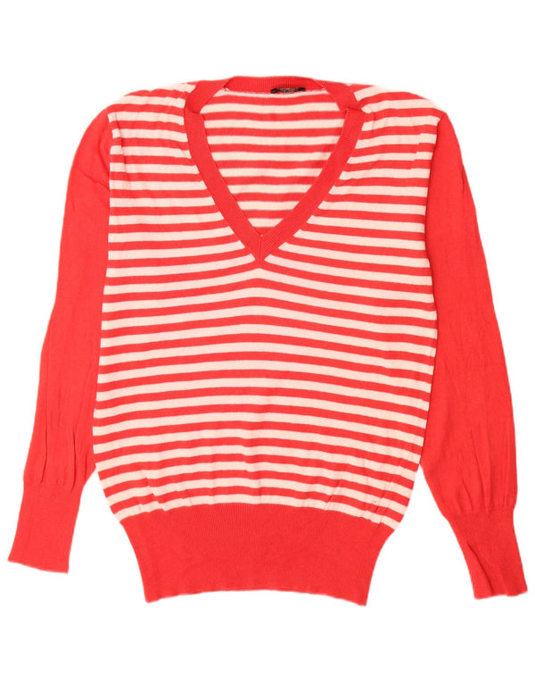 Sergio Tacchini Damen-Pullover mit V-Ausschnitt, UK 20 2XL, rot gestreifte Baumwolle
