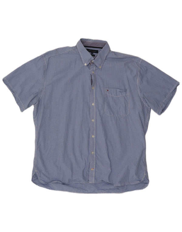 TOMMY HILFIGER Herren Custom Fit Kurzarmhemd 2XL Blau Gingham Baumwolle