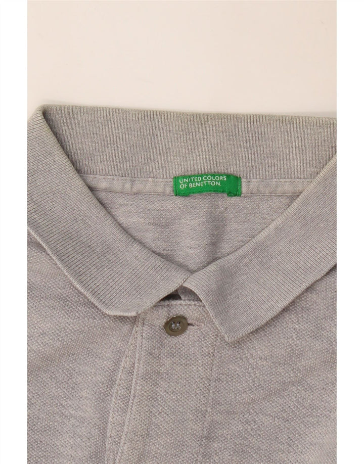 BENETTON Herren-Langarm-Poloshirt Mittelgrau meliert