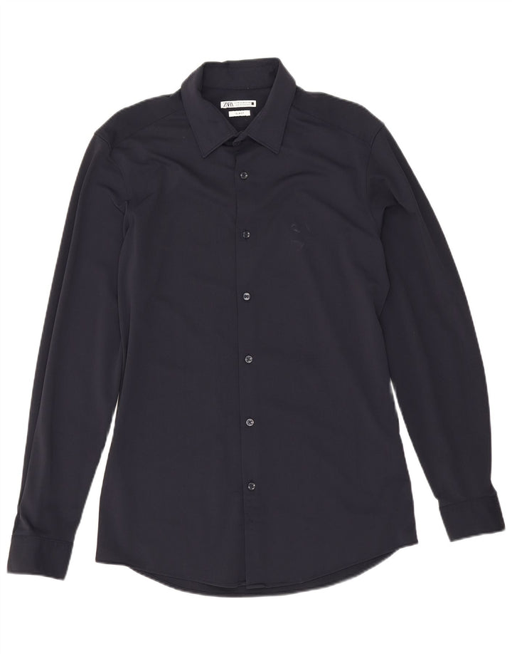 Zara Herren Slim Fit Hemd Medium Marineblau Polyamid