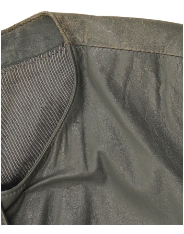 VINTAGE Damen Leder Bomberjacke UK 12 Mittelgraues Leder