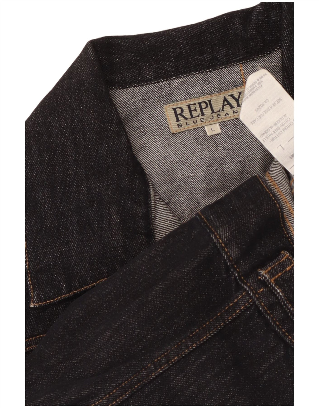 Replay Damen Crop Denim Jacke UK 14 Große schwarze Baumwolle