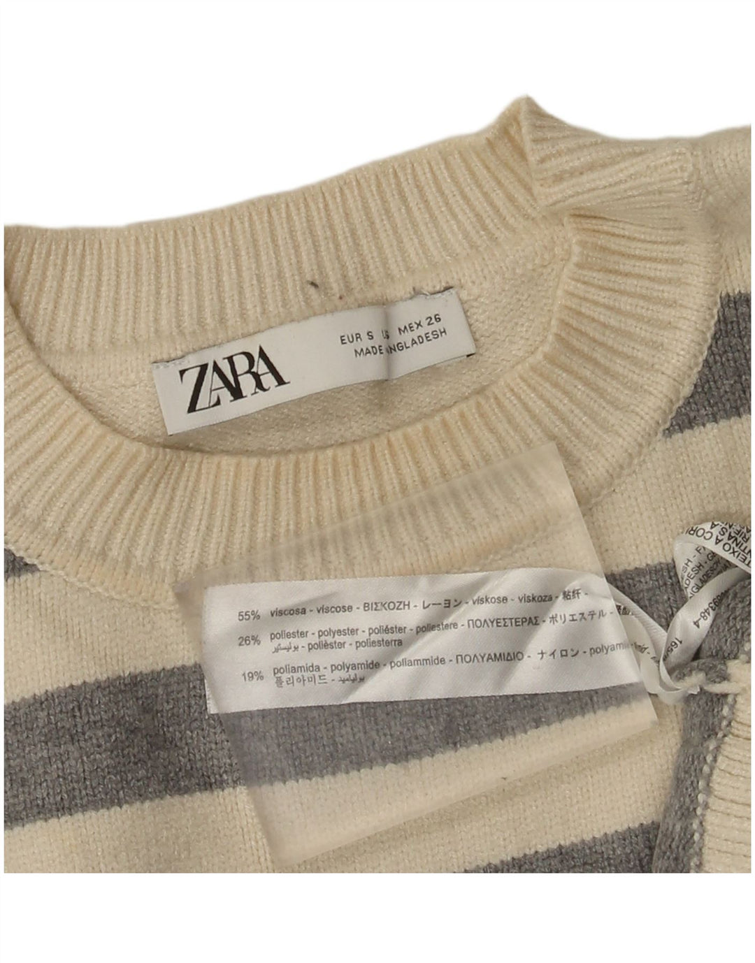 Zara Damen-Pullover, übergroß, Rundhalsausschnitt, Gr. 10, Größe S, weiß gestreift