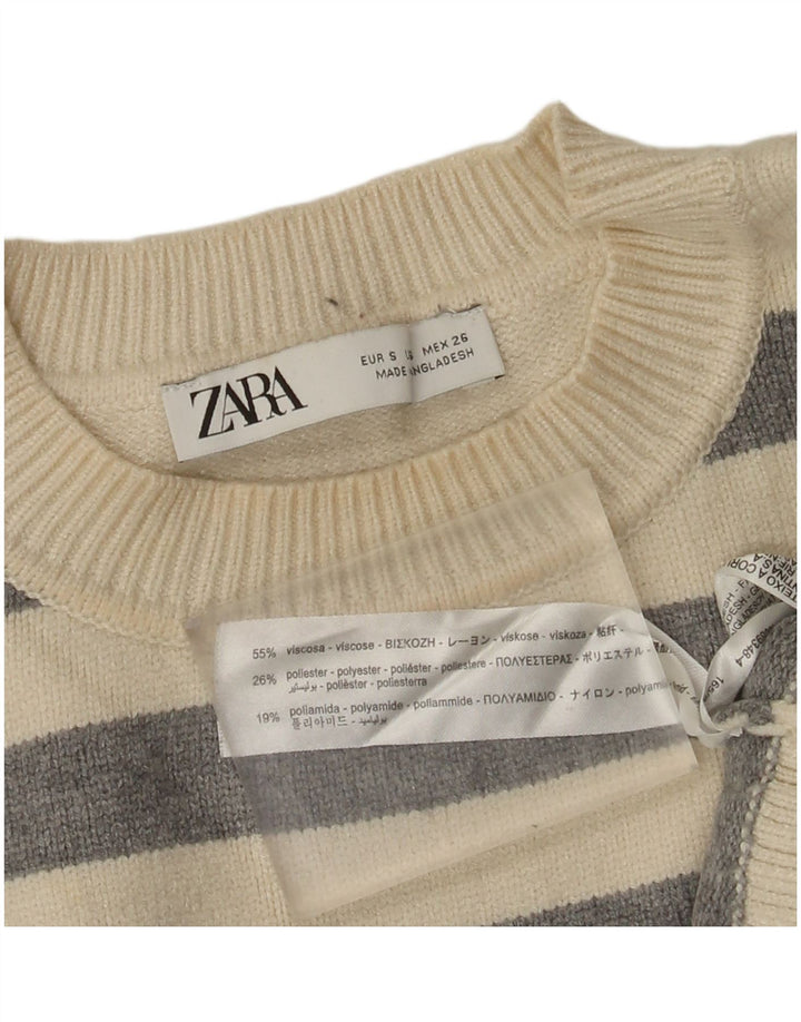 Zara Damen-Pullover, übergroß, Rundhalsausschnitt, Gr. 10, Größe S, weiß gestreift