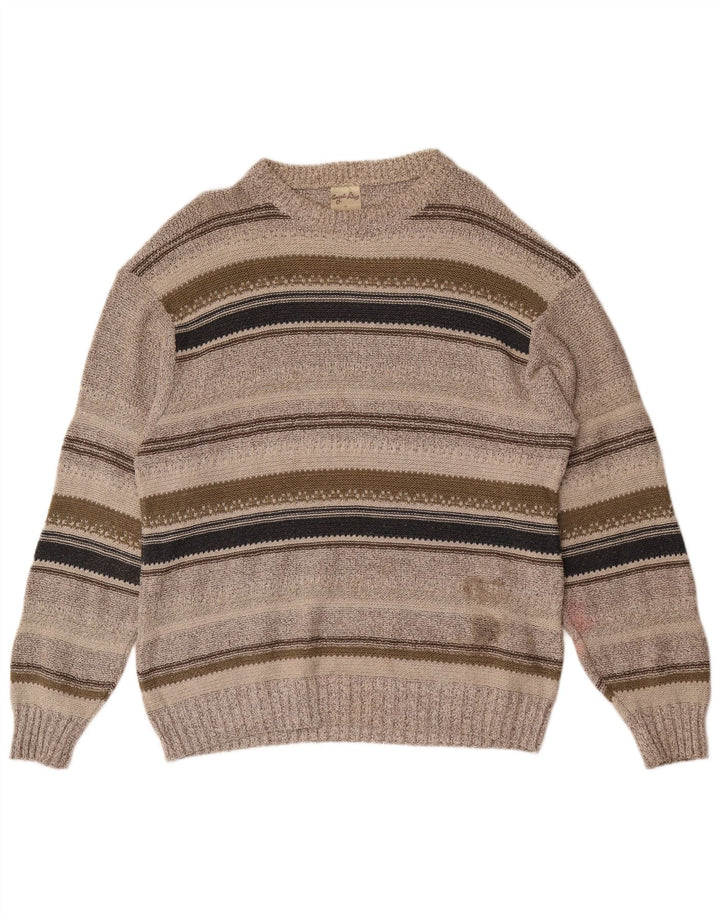 Angelo Litrico Herren-Pullover mit U-Boot-Ausschnitt, mittelgrau gestreifte Baumwolle