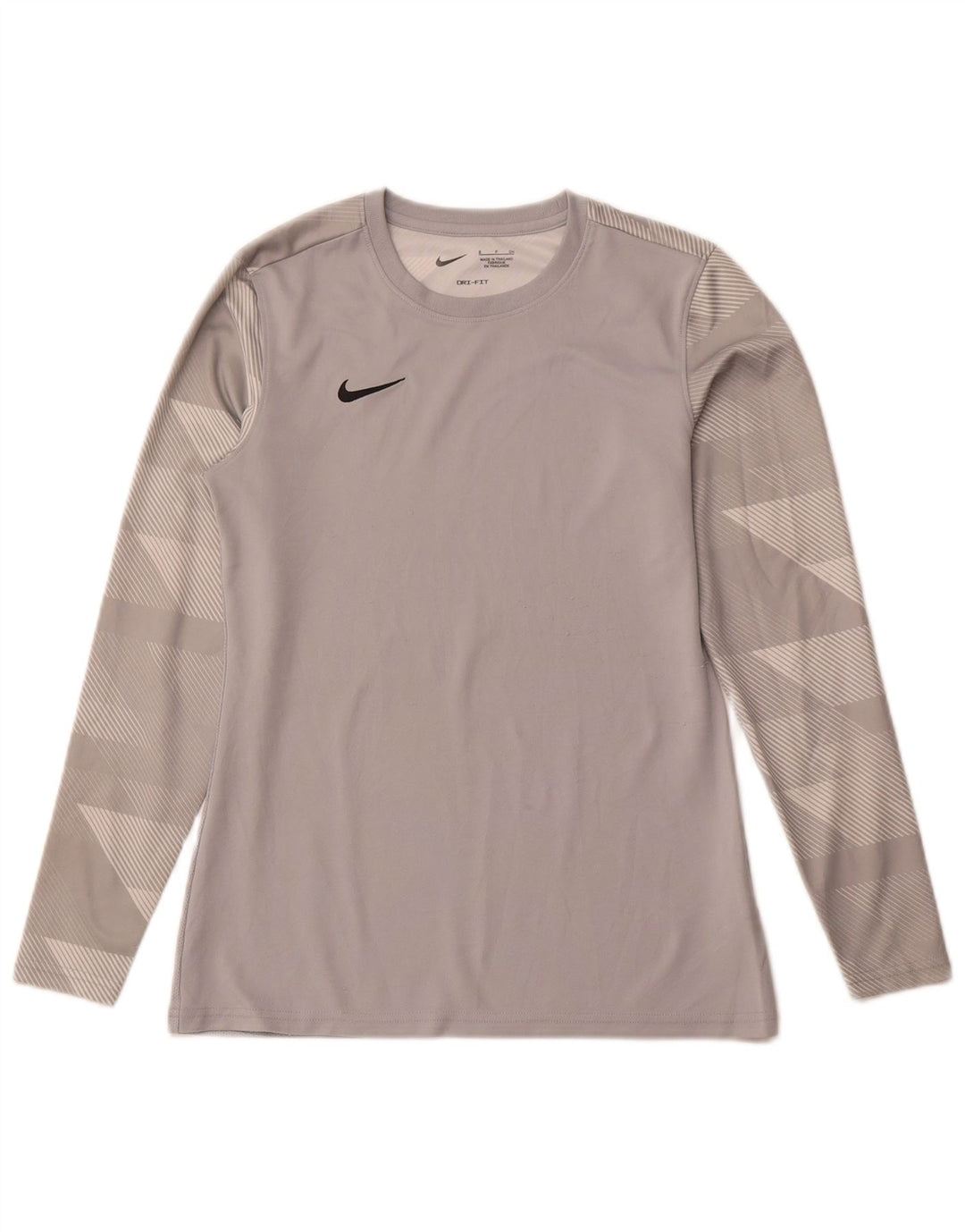 Nike Damen Dri Fit Top Langarm UK 10 Small Graues geometrisches Polyester