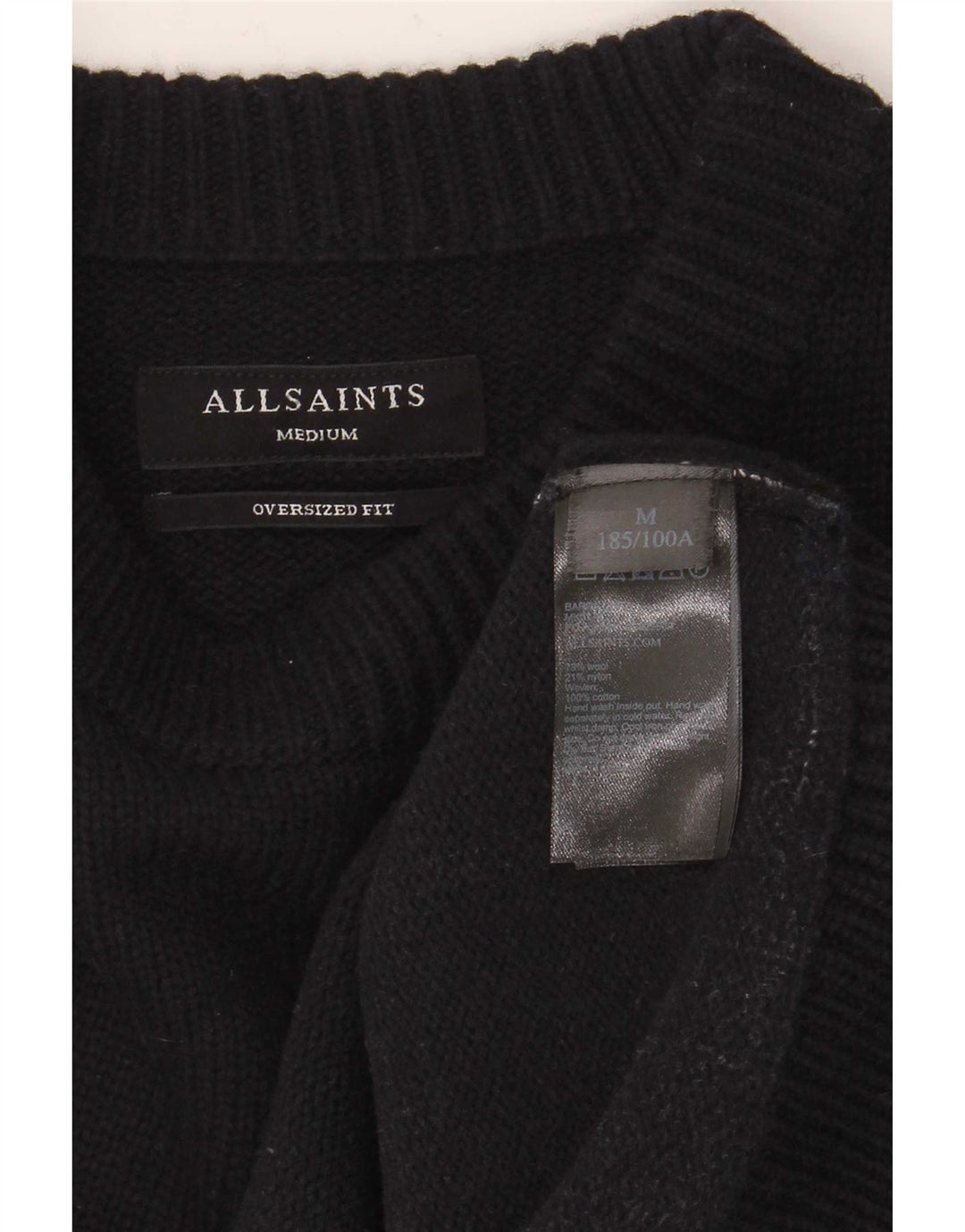 All Saints Herren-Pullover, übergroß, Rundhalsausschnitt, mittelblau, kariert