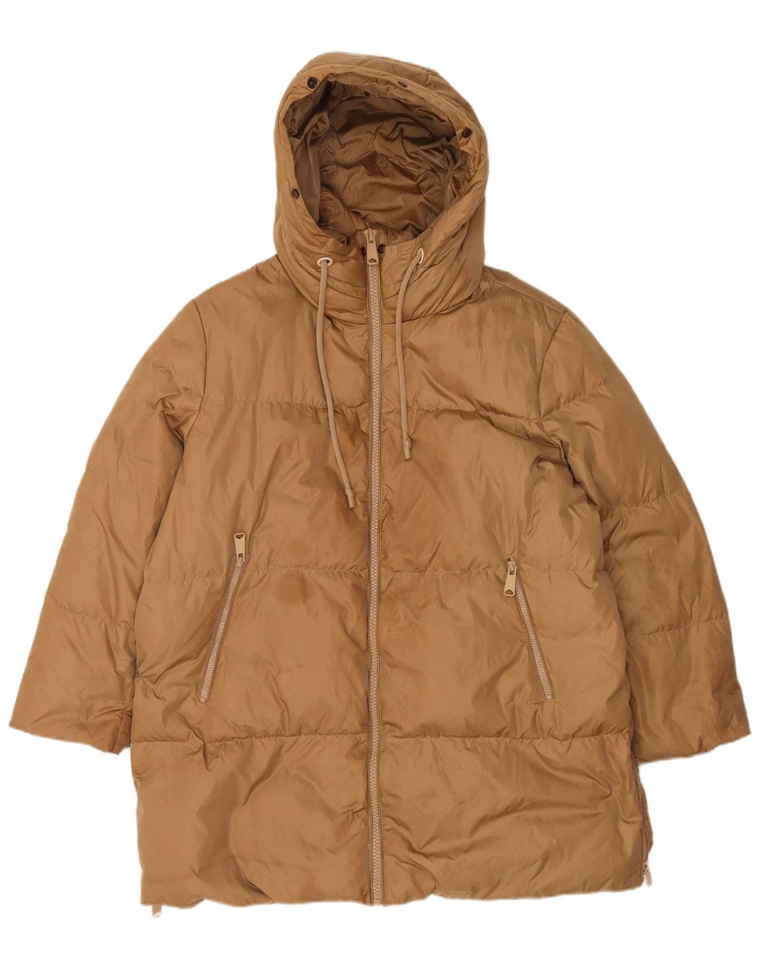 Zara Damen Kapuzenmantel, gepolstert, UK 16, groß, braun, Polyamid