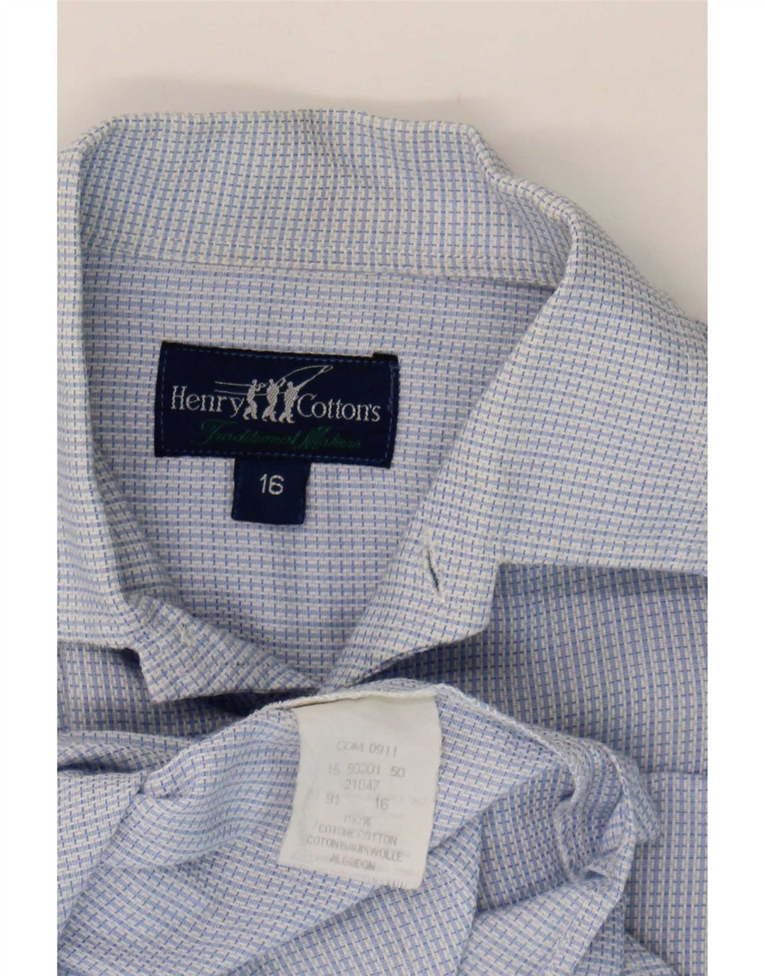 Henry Cottons Herren-Flanellhemd, Größe 16, groß, blau kariert, Baumwolle