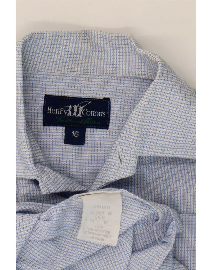Henry Cottons Herren-Flanellhemd, Größe 16, groß, blau kariert, Baumwolle