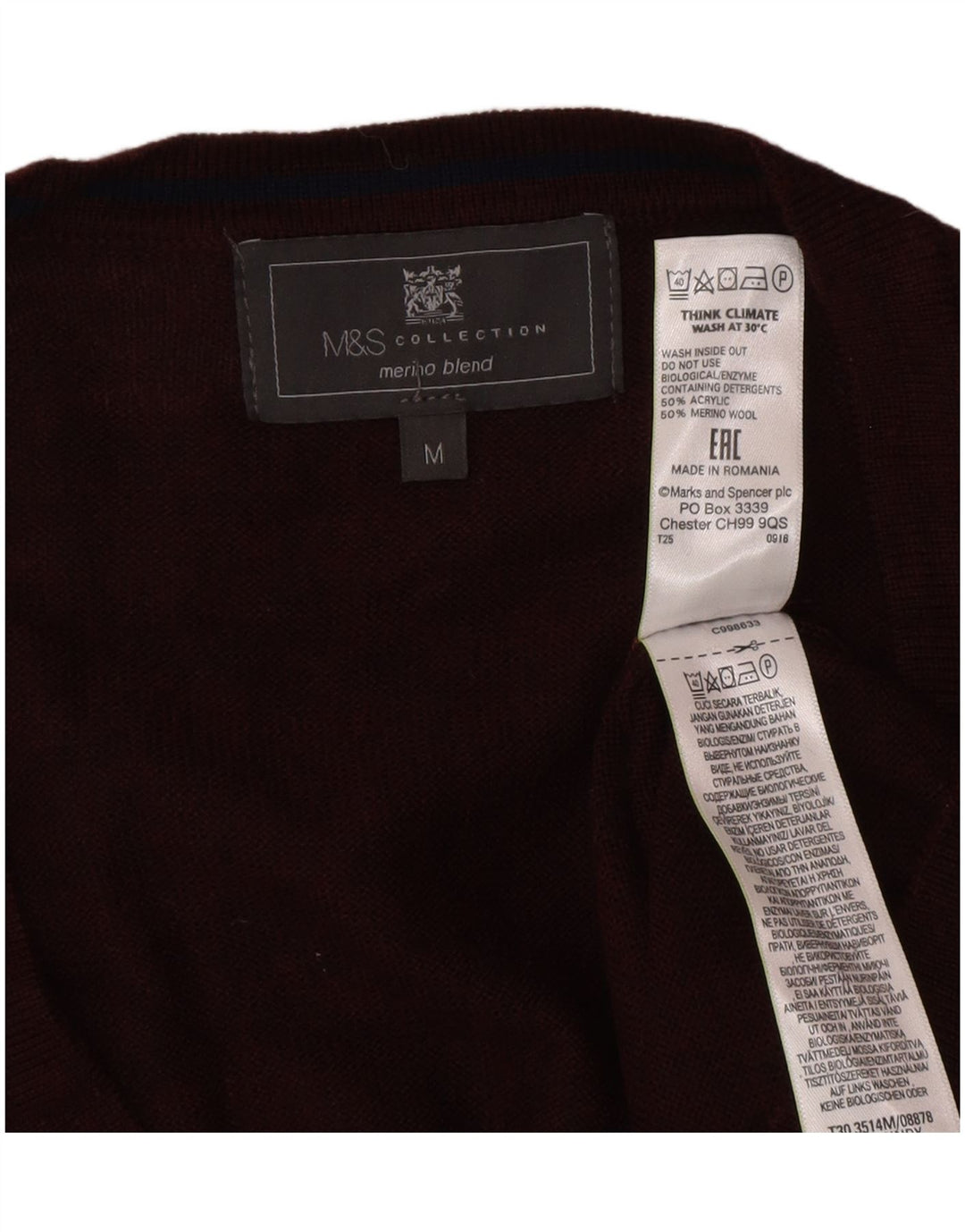 Marks & Spencer Herren-Strickjacke, mittelgroßes Burgunderrot, Acryl