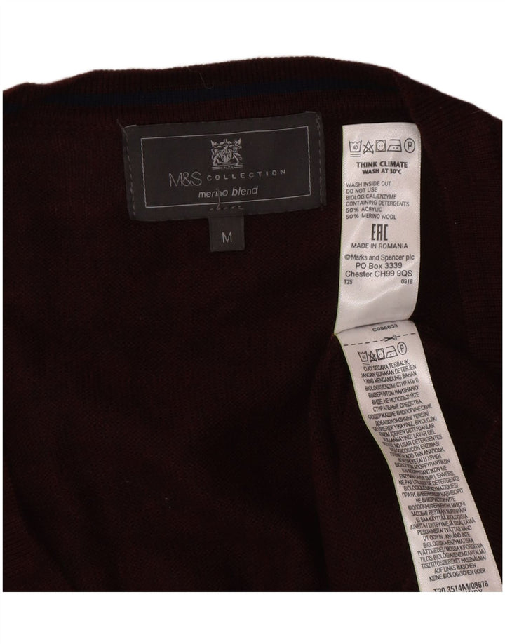 Marks & Spencer Herren-Strickjacke, mittelgroßes Burgunderrot, Acryl