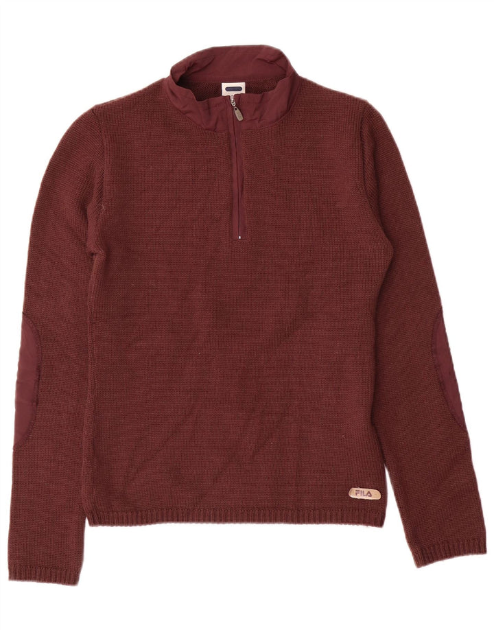 FILA Damen-Pullover mit Reißverschluss am Hals, UK 12, mittlere kastanienbraune Wolle