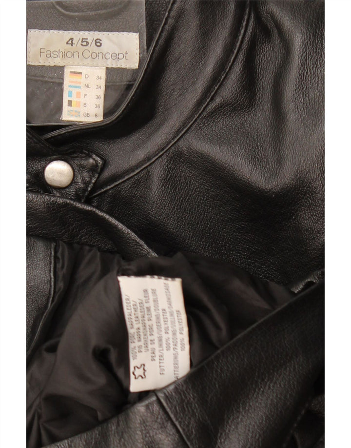 VINTAGE Damen Biker-Lederjacke UK 8 Kleines schwarzes Leder