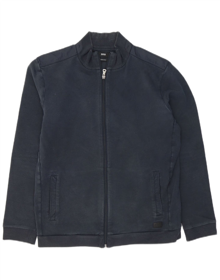 Hugo Boss Herren-Trainingsanzugoberteil mit normaler Passform, große marineblaue Baumwolle