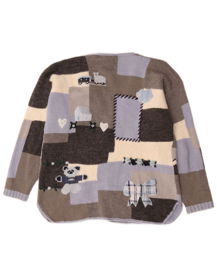 Vintage Damen Grafischer Cardigan Pullover UK 10 Kleines mehrfarbiges Patchwork