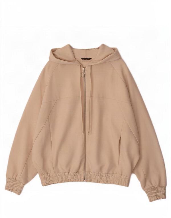Zara Damen Kapuzenpullover mit 3/4-Ärmeln, Batwing-Reißverschluss, UK 6, XS, Beige, Polyester