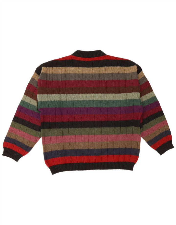 Vintage Herren Pullover mit grafischem Rundhalsausschnitt, mittelgroß, mehrfarbig gestreift