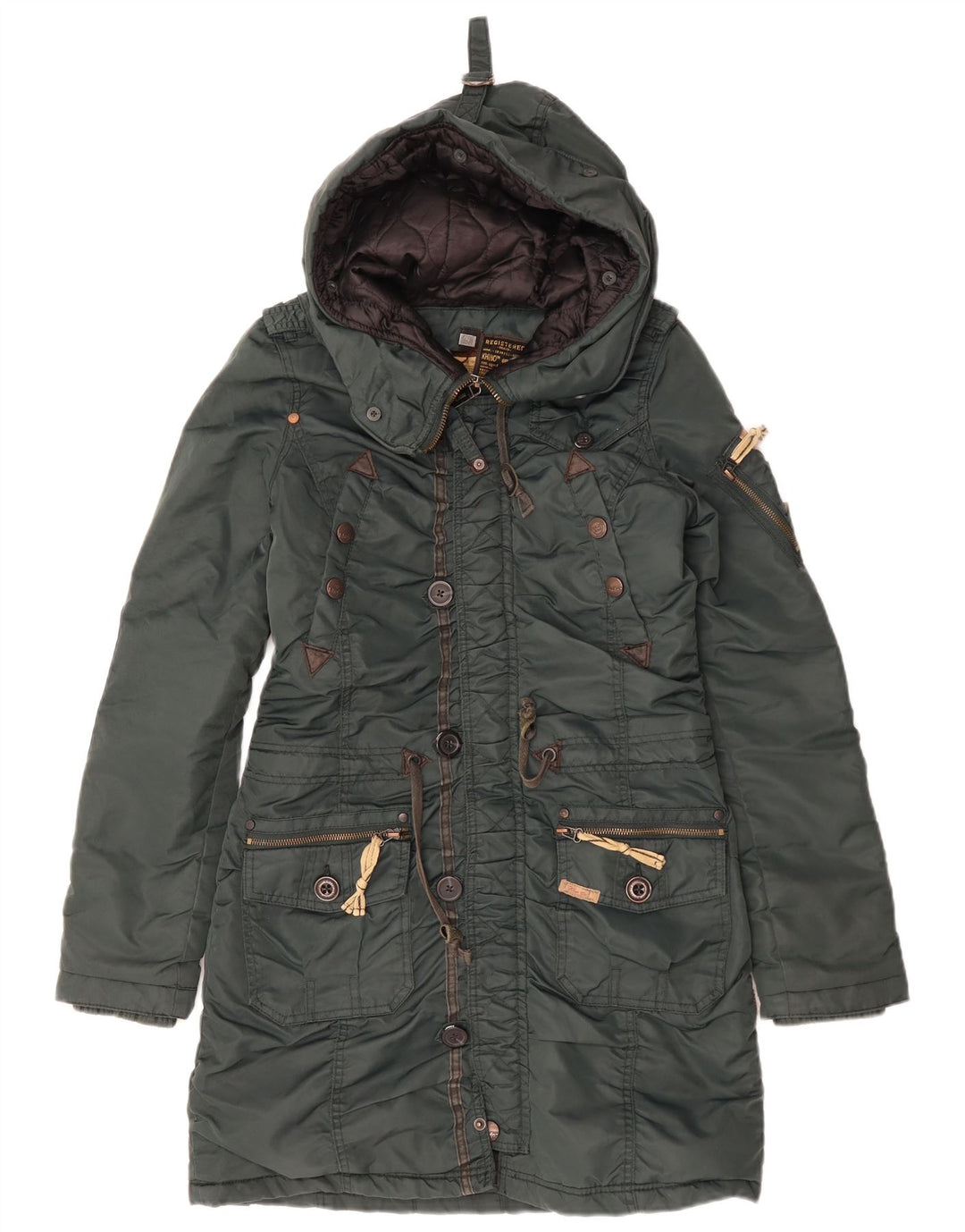 KHUJO Herren Parka mit Kapuze, UK 38, Mittelgrün