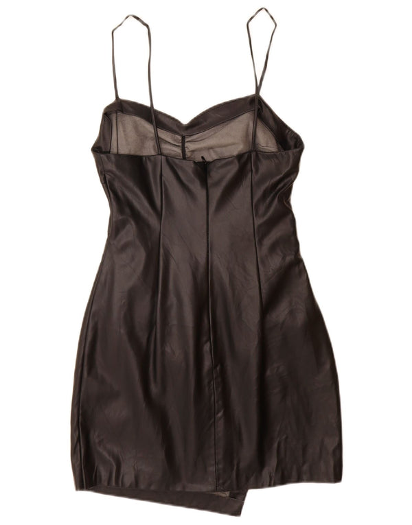 Zara Damen-Bodycon-Kleid aus Kunstleder, UK 12, Mittelschwarz, Polyurethan