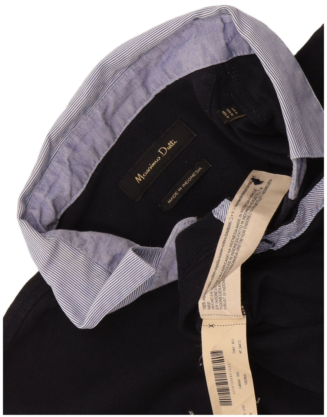 Massimo Dutti Mens Polo Shirt Medium Navy Blue Colourblock Cotton