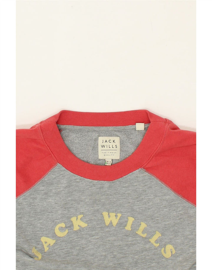 JACK WILLS Womens Oversized Graphic Sweatshirt Jumper UK 10 Small Grey Vintage Jack Wills and Second-Hand Jack Wills from Messina Hembry 