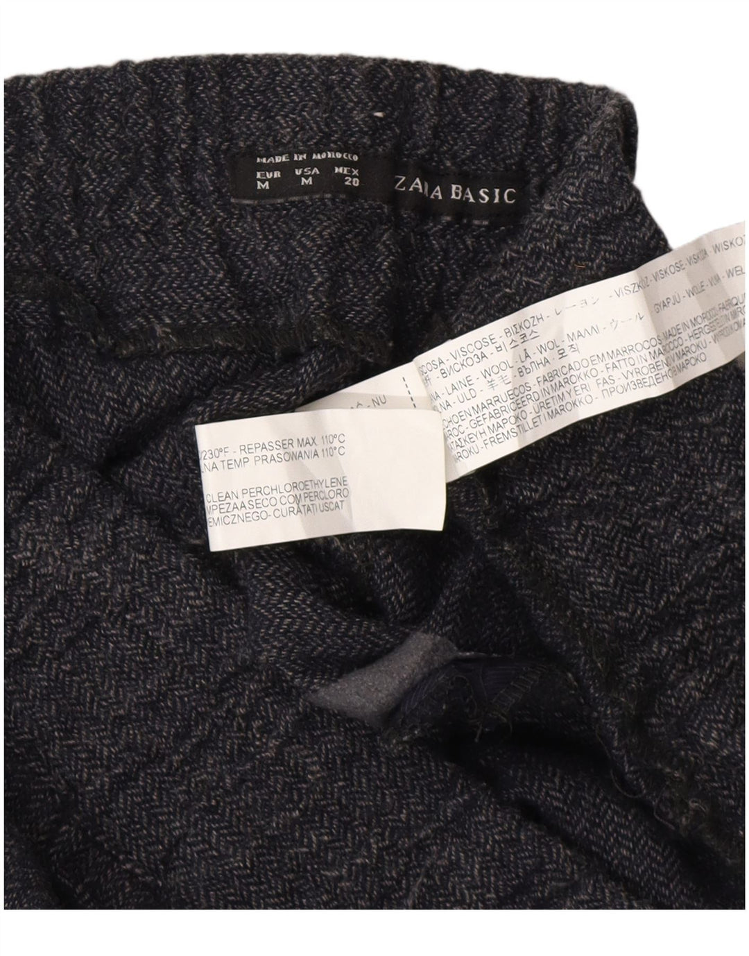 Zara Damen-Jogginghose, Größe M, W28, L27, Marineblau, Viskose mit Fischgrätenmuster