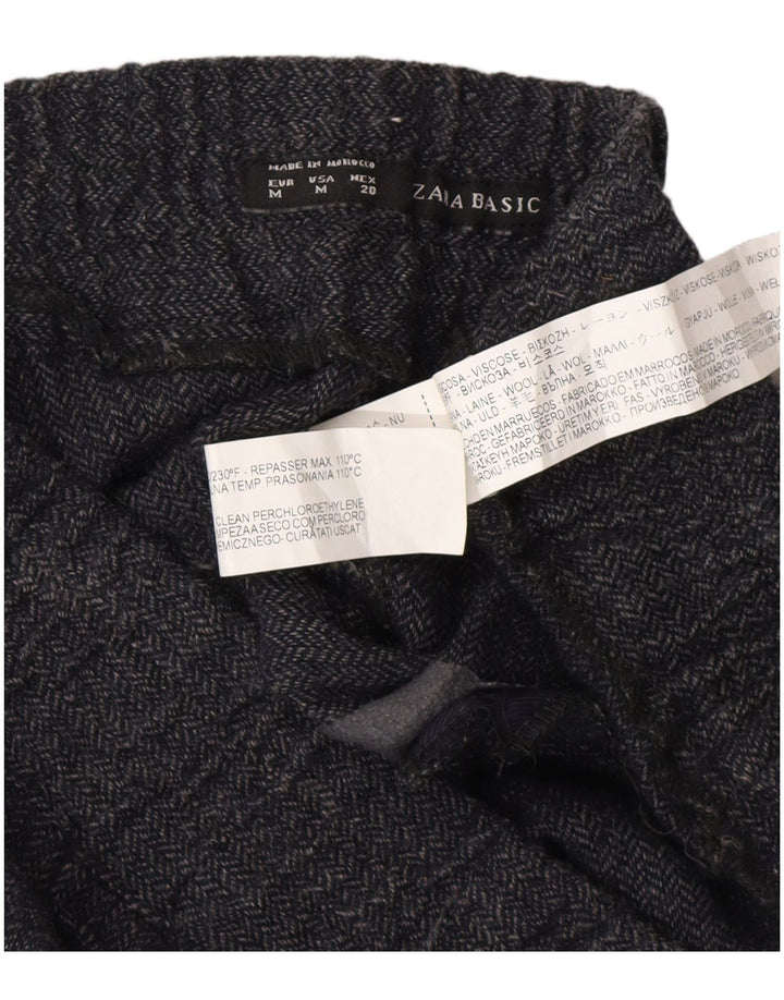 Zara Damen-Jogginghose, Größe M, W28, L27, Marineblau, Viskose mit Fischgrätenmuster
