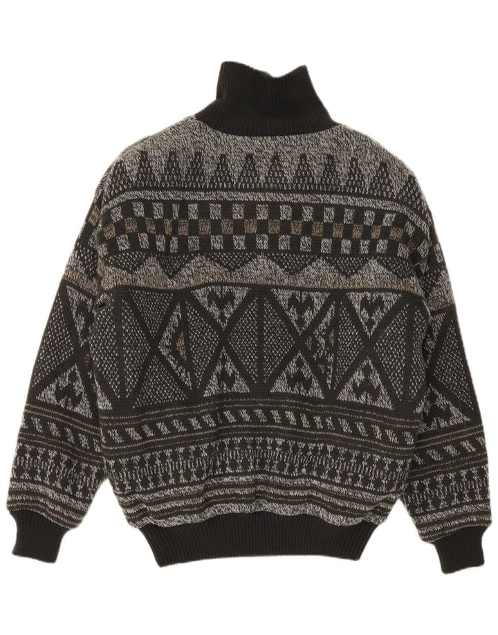 Vintage Herren Strick Bomberjacke IT 52 XL Grau Fair Isle Polyacryl