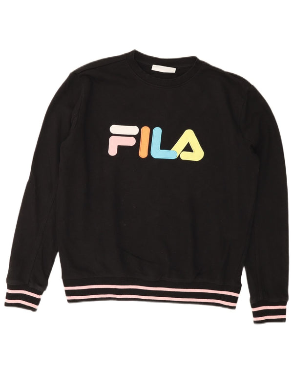 FILA Damen Grafik-Sweatshirt-Pullover UK 14 Mittelschwarze Baumwolle