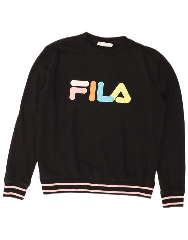 FILA Damen Grafik-Sweatshirt-Pullover UK 14 Mittelschwarze Baumwolle