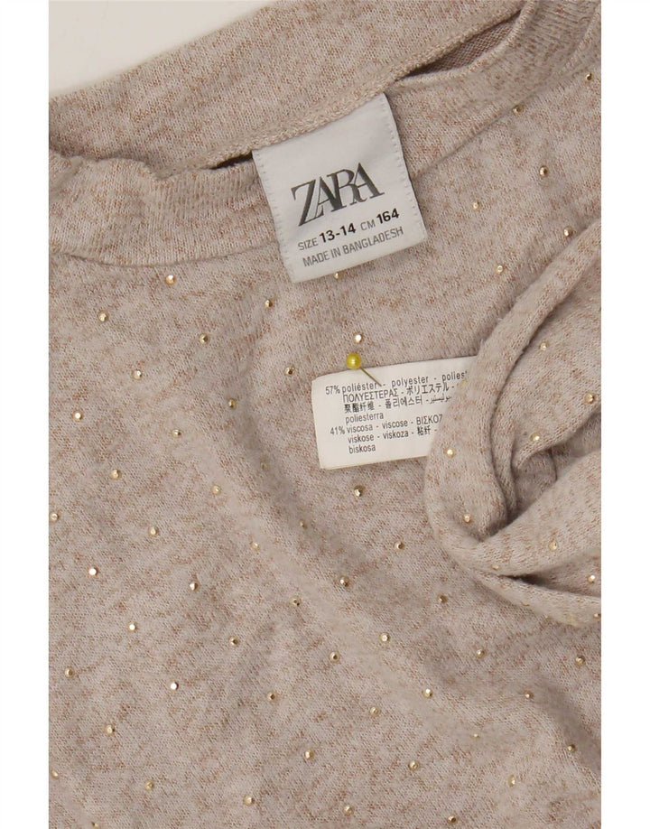 Zara Mädchen Top Langarm 13-14 Jahre Beige Polyester