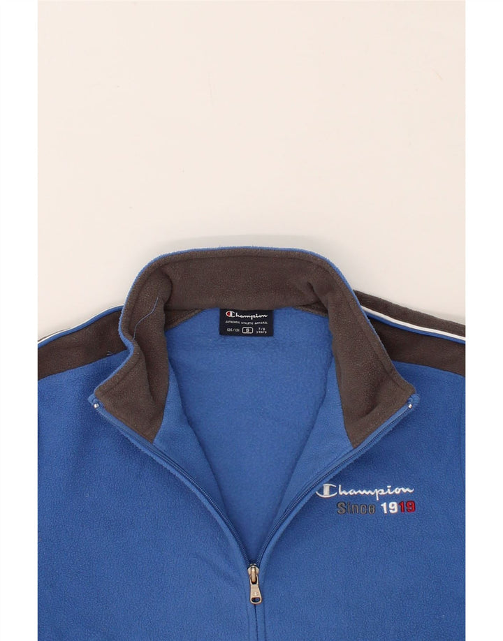 CHAMPION Boys Graphic Fleece Jacket 7-8 Years Small Blue Colourblock Vintage Champion and Second-Hand Champion from Messina Hembry 