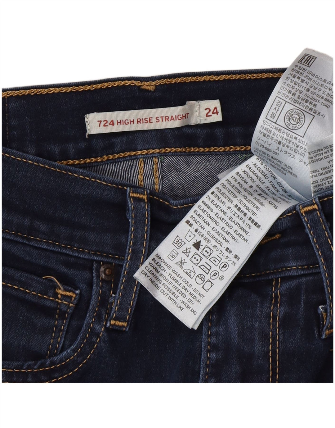 Levi's Damen 724 High Rise Straight Jeans W24 L30 Blaue Baumwolle