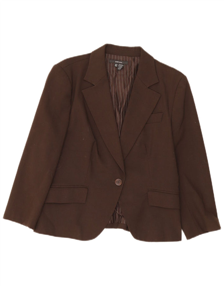 Zara Damen 1-Knopf-Blazerjacke EU 44 XL Braunes Polyester