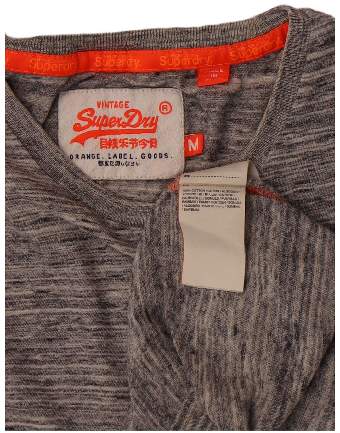 Superdry Herren T-Shirt-Oberteil aus mittelgrau gefleckter Baumwolle