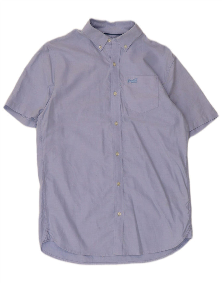 Superdry Herren Kurzarm-Hemd mit normaler Passform, Größe S, Blau, Baumwolle