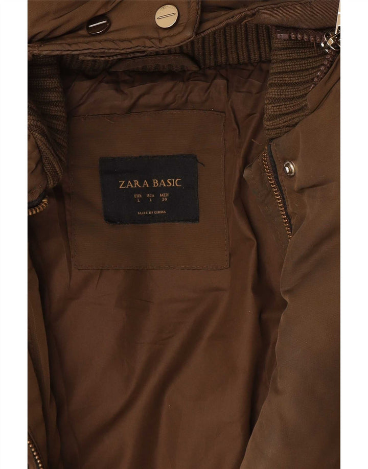 Zara Damen-Jacke mit Kapuze, gepolstert, Größe 44, Khaki