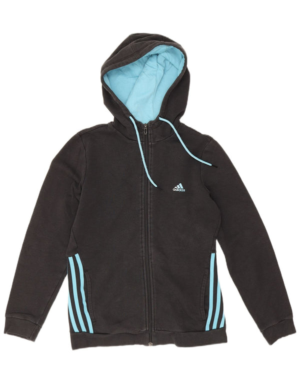 Adidas Damen Zip Hoodie Pullover UK 12/14 Mittelschwarze Baumwolle