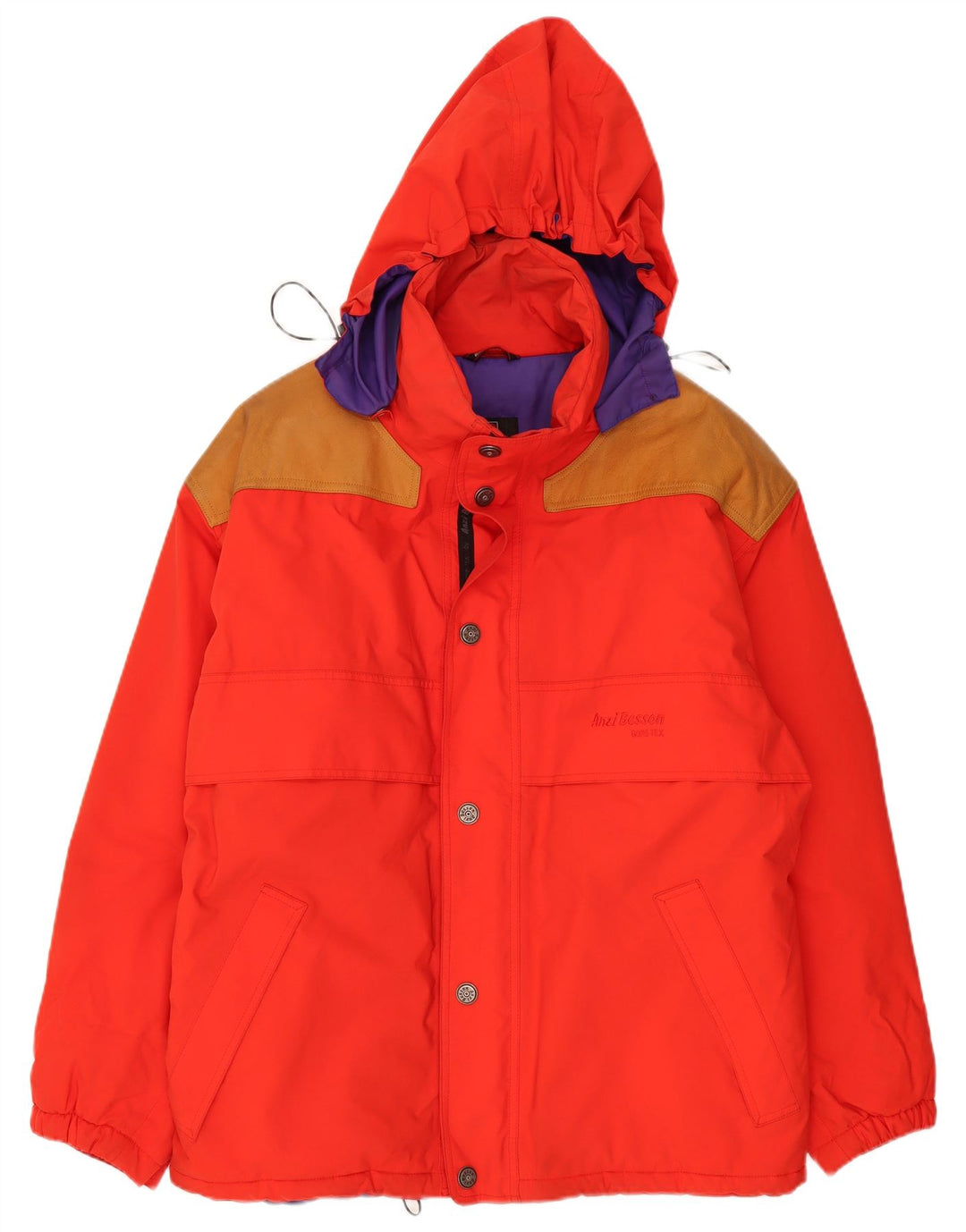Anzi Besson Herren-Skijacke mit Kapuze, IT 52, großes rotes Farbblock-Polyester