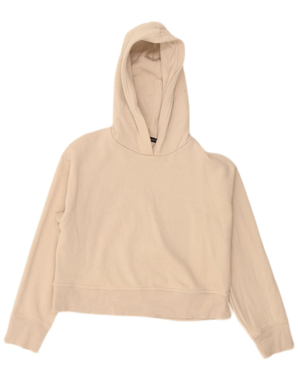 Zara Damen Crop Übergroßer Kapuzenpullover UK 10 Small Beige Baumwolle