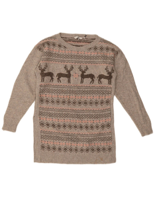 Fat Face Damen-Pullover mit U-Boot-Ausschnitt, Größe S, Grau, Fair-Isle-Baumwolle